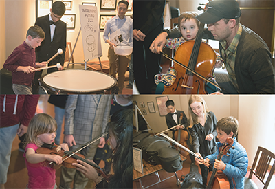 Photos of kids at Instrument Petting Zoo