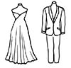 drawing of evening gown and tuxedo