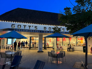 Outside of Gott's Roadhouse in Greenbrae, at dusk