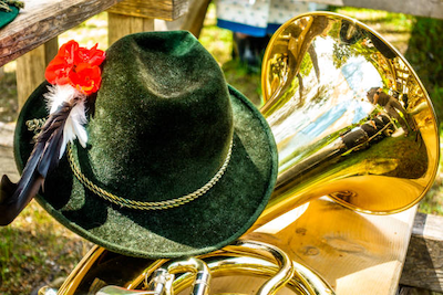 festive hat on a tuba